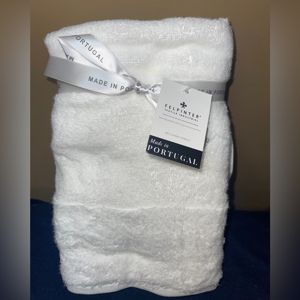 Felpinter X-Long Combed Cotton Soft Absorbent 2 Pack Hand Towels Made Portugal